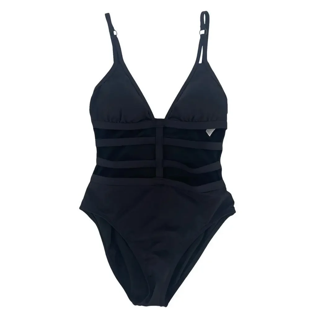 NWOT Kenneth Cole Swimsuit Strappy Cutout Cage One Piece Black Tummy Toner Small